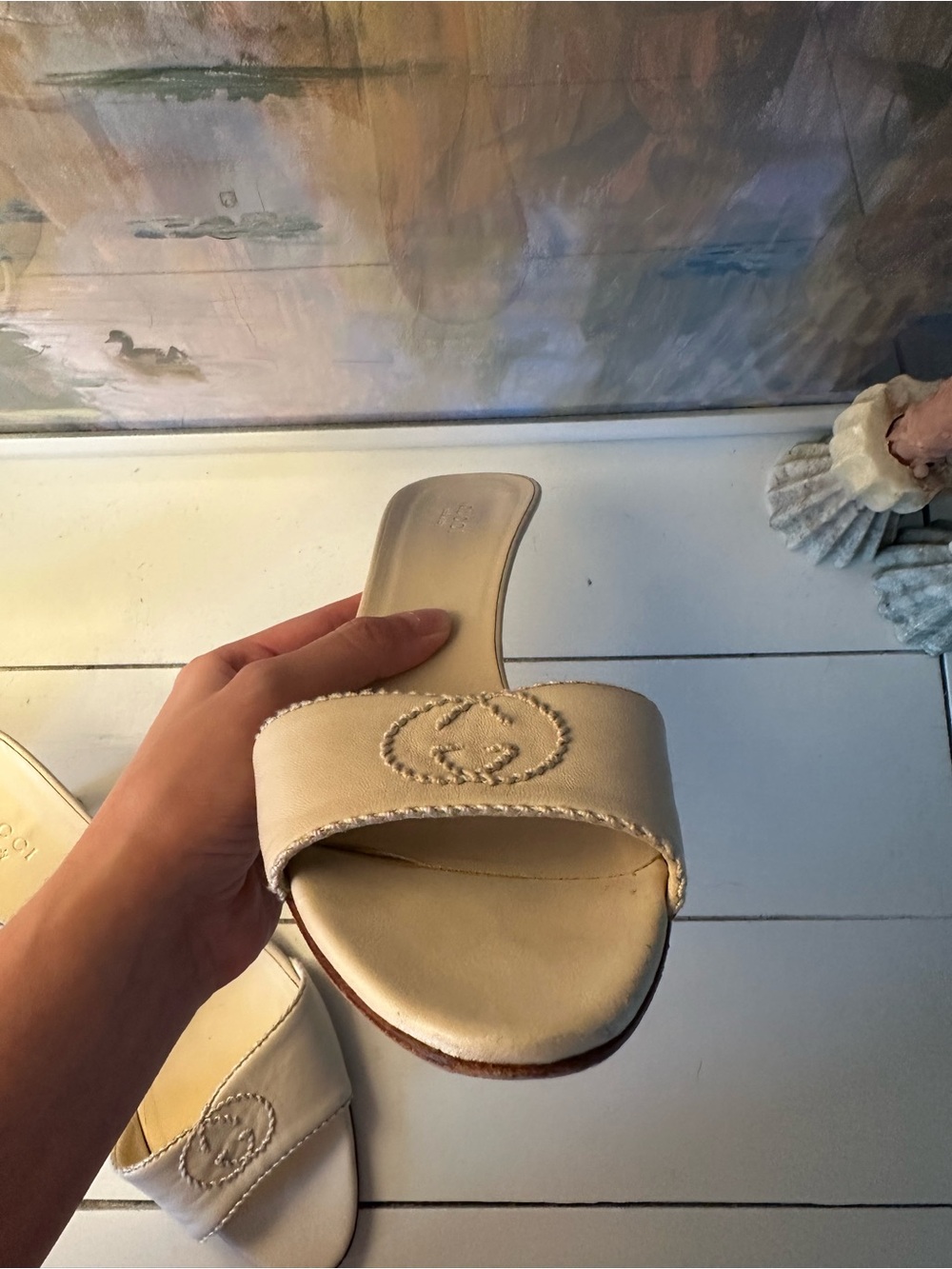 Vintage Gucci Cream Leather Slide Mules - Picture 6 of 6